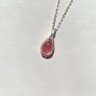 紅紋石吊墜 冰種紅紋石水滴吊墜 弧面天然石手工純銀項鍊墜