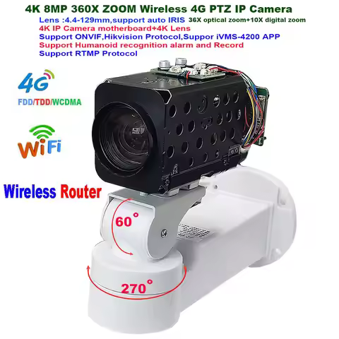 4K 8MP 360X Zoom 4G Wifi PTZ IP Camera Auto IRIS Hikvision Protocol RTMP IVM4200 P2P ONVIF IMX415 SD