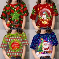 2026 New Christmas T-Shirts For Women Red And Green Christmas Print Tops Women's Short Sleeved T-Shi