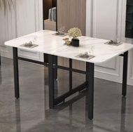 全城熱賣 - 折疊餐桌（仿白石色案頭+黑架（全實木））（尺寸：100x60x75cm）#H019062052