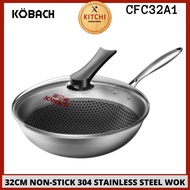 KOBACH CFC32A1 32cm Non-Stick 304 stainless steel Wok with Glass Lid | Honeycomb Pan | frying pan