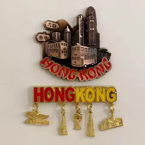 Hongkong Chinese 3D Fridge Magnets Ornament Metal Refrigerator Magnets Sticker Tourism Souvenirs Col