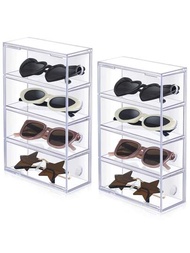 1件亞克力太陽鏡收納架,透明太陽鏡架與4個抽屜的眼鏡組織者,適用於女性的透明眼鏡架和眼鏡展示櫃,能收納多款眼鏡、珠寶和手錶
