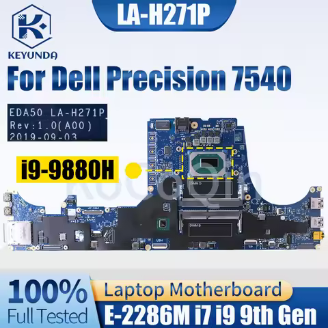 For Dell Precision 7540 Notebook Mainboard LA-H271P 0GRT7C 02H58H 011M3F E-2286M I7 I9 9th Gen Lapto