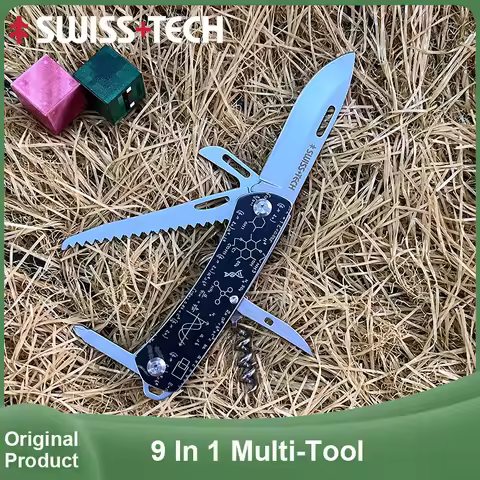 SWISS TECH Mini Pocket Knife 9 In 1 Folding Multitool EDC Outdoor Portable Multi Tool Bottle Wine Op
