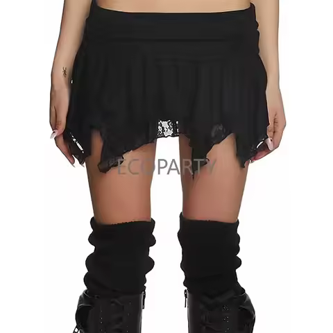 Women Y2K Lace Mini Skirt Low Rise Layered Ruffle Hem Black Chic Mini Skirt Lingerie Short Skirts Fa