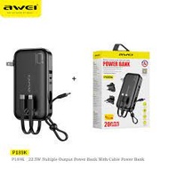 Awei P189K 10000mAh Multiple Output Powerbank with 3 Built-in Cable High Speed Charge 22.5W Long Battery Life