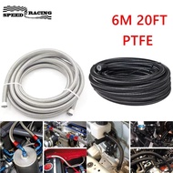 SPEED  6M AN4 AN6 AN8 AN10 AN12 PTFE Fuel Hose Line Stainless Steel Braided Hose 20FT Black/Silver