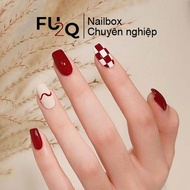 Nailbox Fu2Q - Cute Short Square White Red Checkered Fake Nails