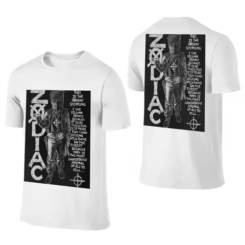 100% Cotton Zodiac,David Fincher,Crime,Serial Killer T-Shirt Men's Double Sided T Shirt Men Round Ne