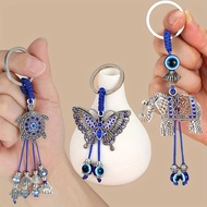 Evil Eye Keychain Set 3pcs Turtle Butterfly Elephant Blue Eye Tassel Keychains Good Luck Bag Charms
