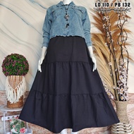 Gwen Set Gamis Putih / Hitam Polos Plus Jaket Jeans