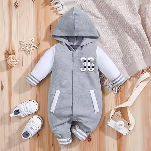IURNXB Baby Romper Grey Longsleeve Newborn Hooded Baseball Clothes 36 Classic Sport Typography Jerse