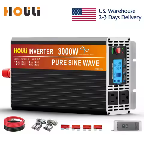 HOULI 12V to 110V Pure Sine Wave Inverter | 2000W/3000W/4000W/5000W| Solar Off-Grid | Dual AC Outlet