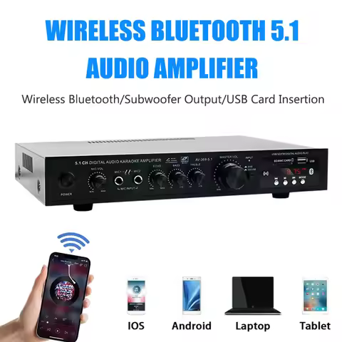 AV-369BT Bluetooth 5.1 Sound Speaker AMP 6 Channel HiFi Amplifiers Stereo Audio Amplifier for Home T