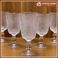SHOME Textured Grid Pattern Glass Vintage Embossed Goblet Water Drinking Glass 270ml Wine Goblet