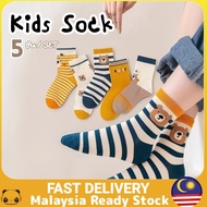 3Y-12Y Stokin Budak 5 Pair/Set Korean Style Cartoon Baby Boy Girl Kids Socks Mid Tube Soft Cotton So