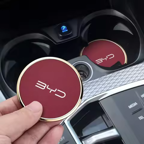 For BYD KING Destroyer 05 Alloy Leather Car Coaster Water Cup Holder Anti-slip Pad Bottle Slot Mat I