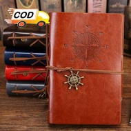 Buku Catatan Agenda Harian Binder Kertas Cover Kulit Desain Retro dengan Tali Hiasan Daun Compass No