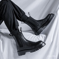 ZZChelsea Boots Men's Middle Boots Men's Black High-Top Shoes British Style Handsome Dr. Martens Boots Smoke Pipe Boots