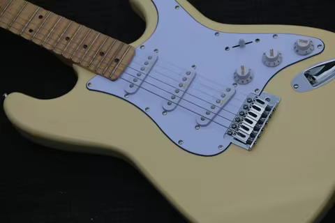 Scalloped Fingerboard, Dimarzio Pickups, Malmsteen Guitar, Big Head Guitar, Milky yellow