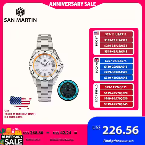 San Martin Sapphire Bezel Enamel DialNH35 Men Watch Sports 3H Date 20Bar Waterproof BGW-X1 / Orange 