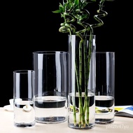 QM🥤round Transparent Glass Vase Lucky Bamboo Extra Large Floor Straight Vase Hotel Home Flower Arrangement Decoration De