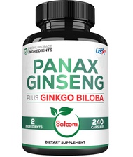 600mg Korean Red Panax Ginseng Capsules with Ginkgo Biloba Leaf 400mg - 240 Vegan Capsules for 120 S