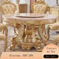 YQ Amy River European-Style Solid Wood round Table Noble Gold Light Luxury Marble Dining-Table Combi