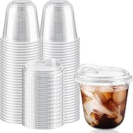 Qeirudu 12 Oz Clear Plastic Cups with Strawless Sip Lids, 50 Pack Disposable Iced Coffee Cups Round