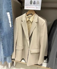 UNIQLO ของแท้ใหม่เสื้อสูทตัวนอกสำหรับผู้หญิงสูททำงานธุรกิจสีเทาชุดทำงานแบบกรม465473ใหม่24ชิ้น