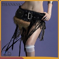 THANKSKY Mini Bag Belt, Trendy Design Chic Faux Fur Splicing Belts, Irregular Y2K Gyaru Cowgirl Wais