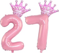 40 Inch Pink Crown Number 27 Balloons, 27th Birthday Balloons for Men Women, Pink 27th Celebration D