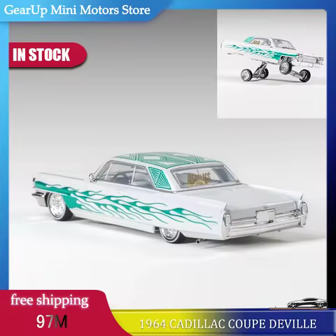 In Stock 97M 1:64 1964 Cadillac Coupe DeVille Hydraulic Lowrider Jumping Alloy Diecast Car Model Orn