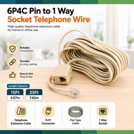 *Clear Stock* 6P4C Pin to 1 Way Socket Telephone Extension Cable | 25Ft 7.62M | 15Ft 4.57M |
