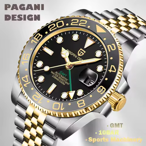 2026 New PAGANI DESIGN Gold Luxury GMT Sports Watch Mechanical Waterproof Automatic Watch Luminous S