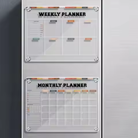 3D Magnetic Acrylic Weekly Planner Transparent Refrigerator Magnet Monthly Calendar Memo Reusable wi