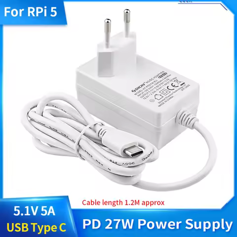 Raspberry Pi 5 PD 27W Power Supply 5.1V 5A USB Type C Power Adapter for EU US UK Plug Optional for R