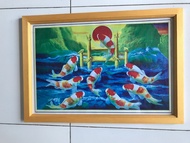 Hiasan Dinding Cetak Lukisan 9 ikan Koi melompati gerbang Naga plus bingkai uk 45cm x 65cm