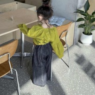 baju budak perempuan Sut musim bunga dan musim luruh gadis 2025 gaya baru kanak-kanak lengan puff ga