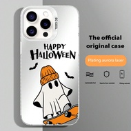 1pc Laser Crafted White TPU+PC Soft-Hard Combo Halloween, Ghost Pattern Shockproof Phone Case Compat