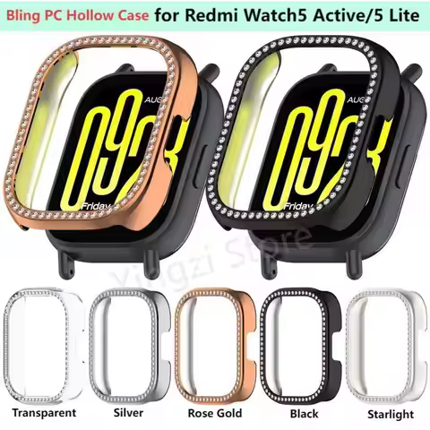 Bling PC Hollow Case for Redmi Watch 5 Active/ 5Lite Smart Watch Diamond Crystal Bumper edmi Watch 5