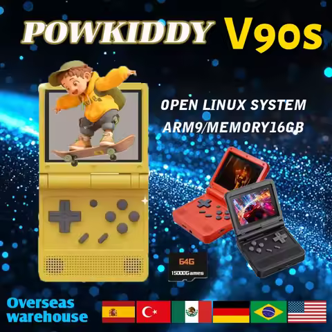 Powkiddy V90s 3.5-Inch IPS Foldable Open-Source Retro Handheld Game Simulators 64G Flip Mini Retro V