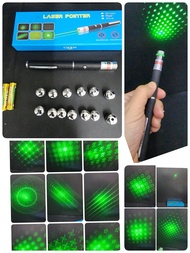 เลเซอร์ สีเขียว 2200 mW Green Laser pointer เปลี่ยนหัวได้  13 หัว พร้อม แบต2ก้อน ส่องได้ไกล 1-3 กม  