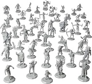 56 Unpainted Fantasy Mini Figures- All Unique Designs- 1" Hex-Sized Compatible with DND Dungeons and