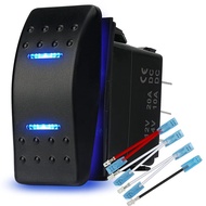 Waterproof Rocker Switch Toggle On-Off-On 12V/20A 24V/10A 7Pin DPDT Blue LED Light, with Jumper Wire
