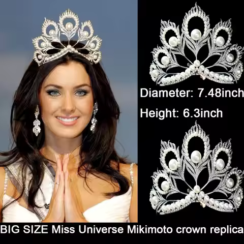 Levery Design Big Size Adjustable White Pearls Rhinestone Miss Universe Mikimoto crown replica Hair 