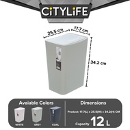 Citylife 12L Bathroom Dustbin Kitchen Hand Press Trash Bin Garbage Bin Rubbish Bin T-3073