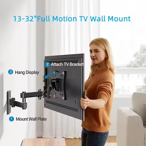 Full Motion TV Monitor Wall Mount Bracket Articulating Arms Swivel Tilt Extension Rotation for Most