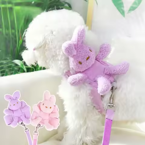 Cute Plush Bunny Chest Strap Vest Dog Traction Rope Walking Dog Rope Dog Chain Strap Puppy Small Dog